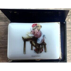 Vintage 1984 Hummel Trinket Pillbox Sewing Kit Glazed Porcelain Top 1”X1.5”X1”
